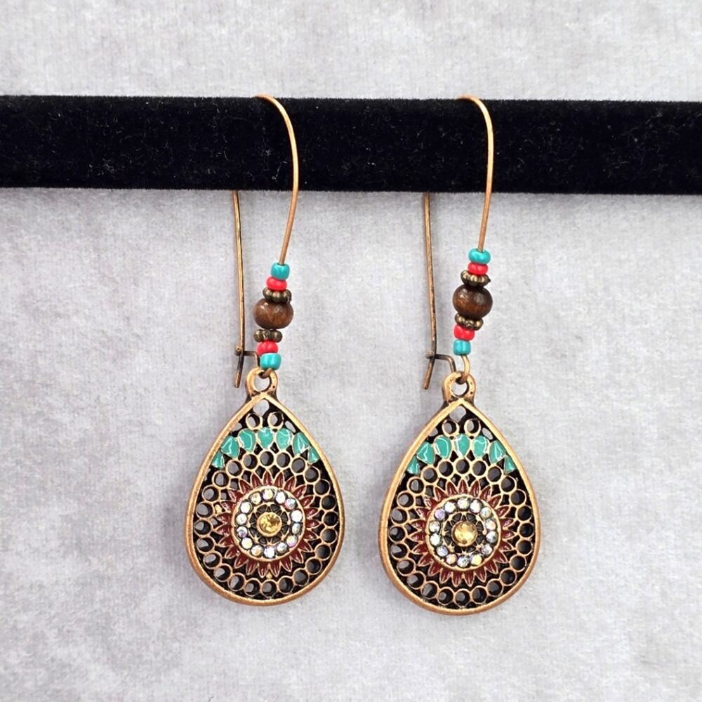 Leaf Floral Dangle Long Gem Bead Hook Earrings Hobo Retro Fashion Jewelry JB2-8